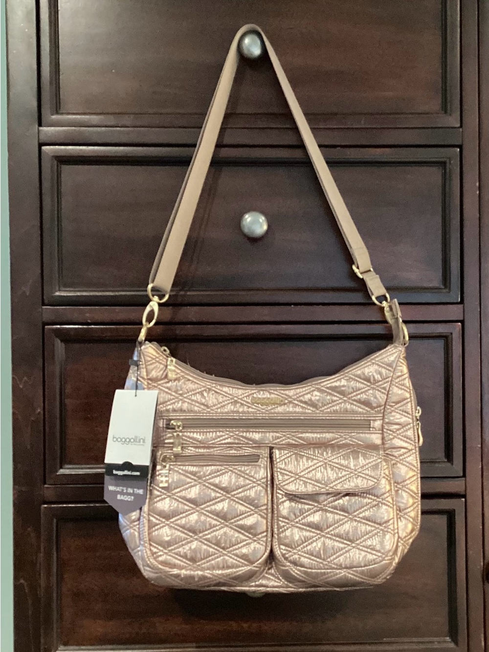 Baggallini Metallic Rose Quilted Crossbody with Gold Hardware NWTS